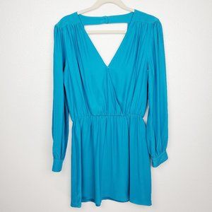 Parker Long Sleeve Silk Mini Dress Teal - image 1